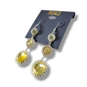 Fringe | NWT Boho Silver Tone Yellow Crystal Dangle Earrings